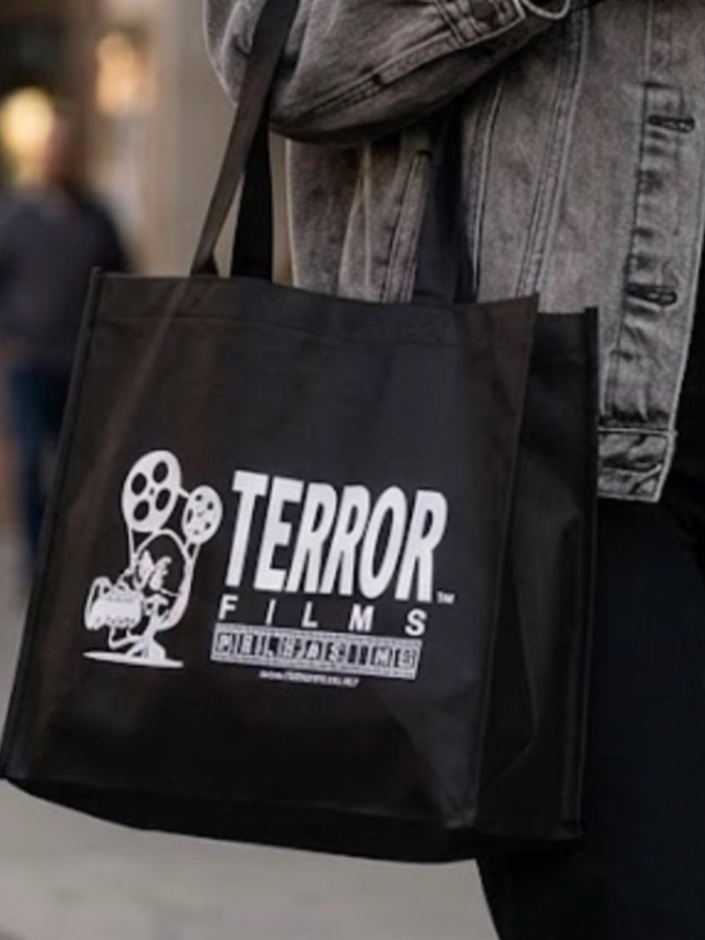 NEW, Halloween Terror Films Black Bag with White Logo Bag Tote Shopping Medium